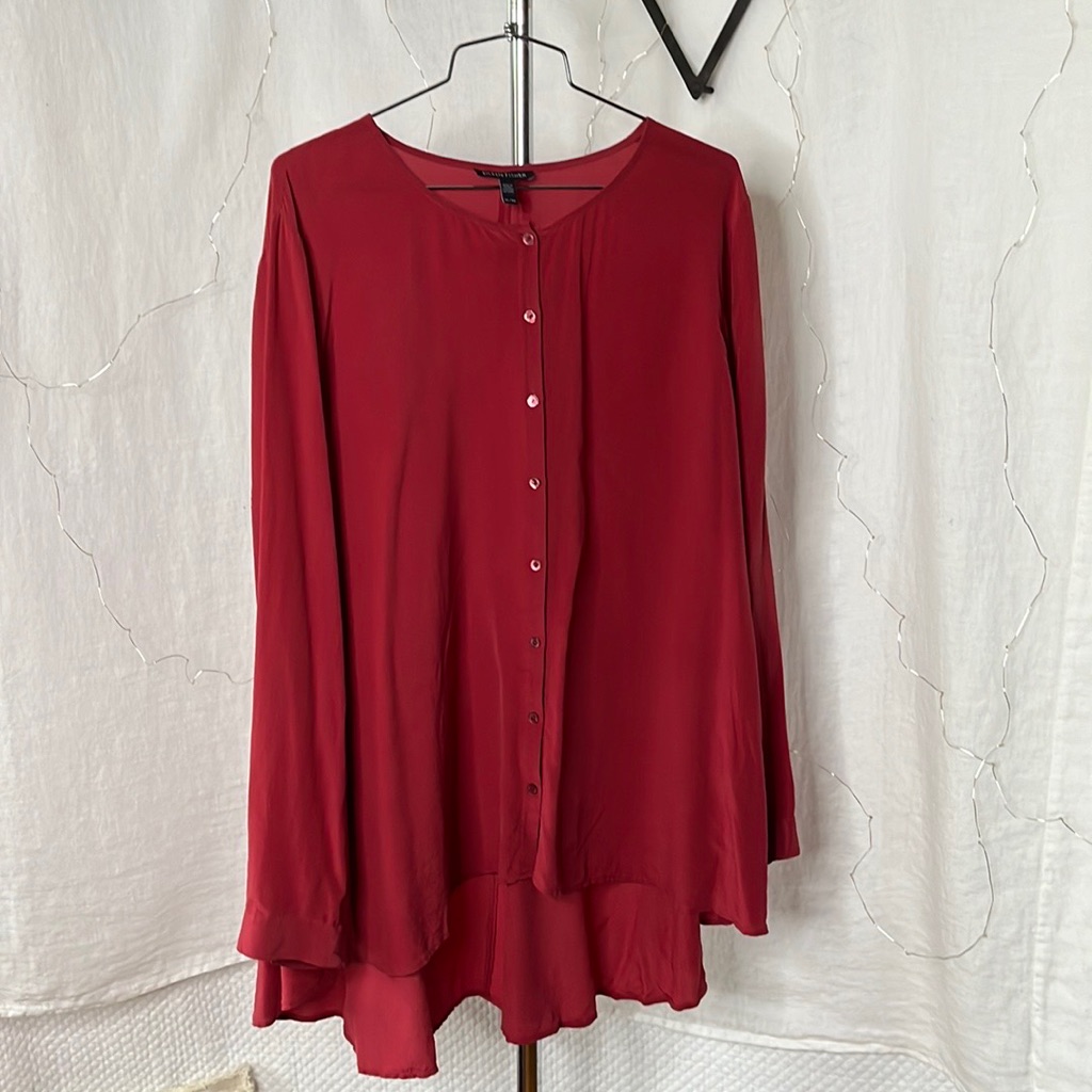 Eileen Fisher Silk Button Up Top Tunic Blouse Msrp $278